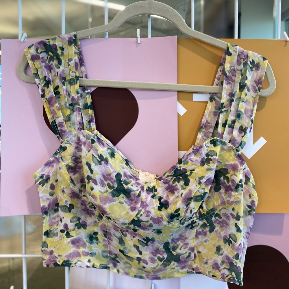 Floral Chiffon Corset Crop Top